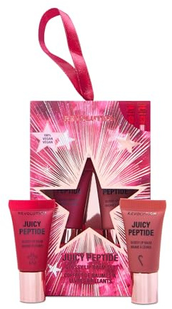 Revolution Juicy Peptide Mini Lip Balm Gift Set, Limited Edition mit festlichen Sorten Candy Cane & Gingerbread, angereichert mit Peptiden, vegan und tierversuchsfrei