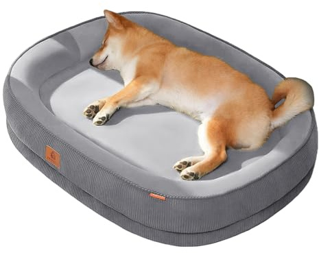 Luxvara Orthopädisches Hundebett, 75x60x12.5cm Hundekissen für Mittelgroße Hunde Katzen, Abnehmbar & Waschbar Hundematte, rutschfeste Unterseite, Cord Fleece Hundekorb mit hohem Rand, Dunkelgrau