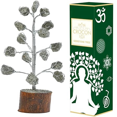 Crocon Golden Pyrite Crystal Tree 15 Beads Attract Good Luck Money Tree Natural Gemstones for Home & Office Decor Feng Shui for Positive Energy Birthday Gift for Women Housewarming Present 7-8