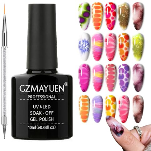 GZMAYUEN Blooming Gel Nagellack - 10ml Clear Blooming Gel UV Effekt Marmor Naturstein Blumen Aquarell Floral Nail Art DIY Nageldesign