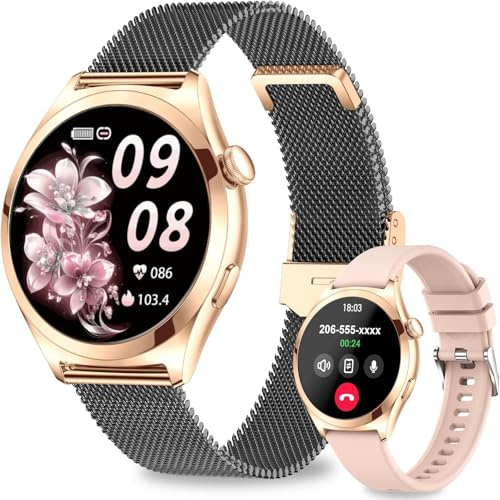 Reloj Inteligente Mujer con Llamadas Bluetooth, 1.27 Smartwatch con Podómetro/Pulsómetro/Monitor de Sueño, 100+ Modos Deportivos Smart Watch, IP68 Pulsera Actividad para Android iOS, Oro Negro