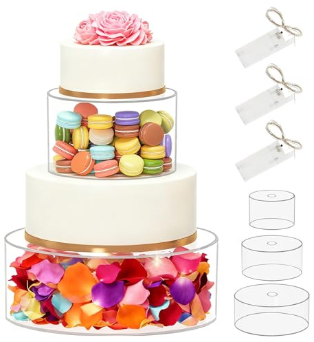 Befüllbarer Tortenständer 3 Etagen, Acryl Kuchenständer Zylinder Display Riser mit LED-Lichtern, Dekorativ Transparenter Torten Etagere, Stapelbare Dessert Ständer für Geburtstags, Hochzeit und Feiert