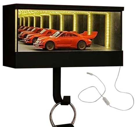 TyCylKu Auto Garage Schlüsselhalter Led 8x8x15cm Schlüssel Garage Mit LED Beleuchtung, Infinity Garages Schlüsselanhänger Aufhänger, Garagenschlüssel Halter Auto, Wandmontage Autoschlüssel Halter