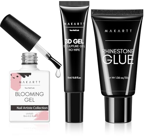Makartt Rhinestone Glue 3D Nail Gel & Blooming Gel Polish Set for Nails, Long-Lasting For 28+Day,UV/LED Cured Nail Art Gel for Nail Charms, Nail Gems & Creative Designs