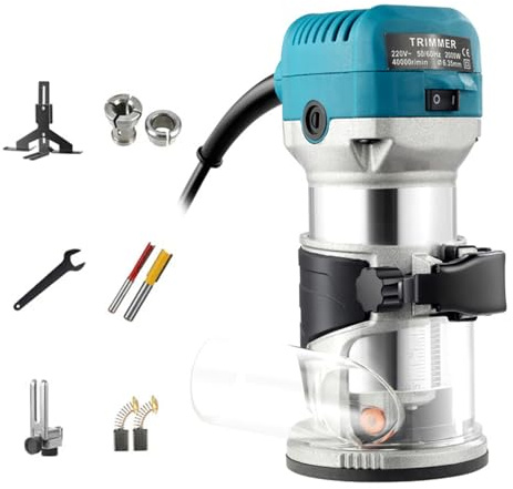 Variable Speed Laminate Trimmer 240V - 700W Soft Start, 1-6 Speed Settings, with 6.35mm & 8mm Collets for Wood Routing & Grooving,Soft Start for Safe DIY & Professional Use (Blue)