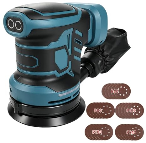 Cordless Random Orbital Sander Suitable for use with Makita 18V Battery, 6-Speed 21000RPM, 350W Brushless Electric Sander with 25pcs 125mm Sandpaper, Dust Collection System for Sanding Polishing