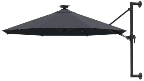 LoogCape Sombrilla de pared con LED negro, sombrilla para balcón y terraza, protección UV, manivela, inclinable, costillas, soporte de pared, sombrilla de jardín para exterior y jardín, antracita, 1