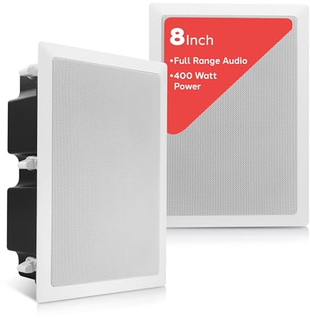 Pyle In Wall Ceiling Speakers 8 Inch Pair 400W Enclosed Flush Mount Home | Titanium Tweeter, Frequency Response 50Hz-20KHz, 4-8 Ohm Impedance, Vented Bass Reflex Design