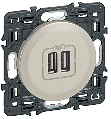 LEGRAND - Prise USB Double Céliane - 2 Ports USB-A 3A/15W - Recharge Tous Types d'Equipements Electroniques - Prêt à Installer - Titane