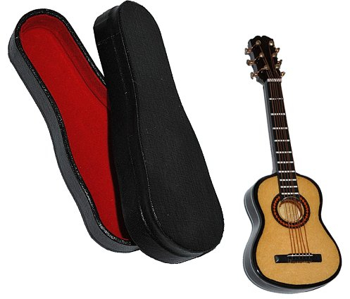 alles-meine.de GmbH Miniatur Gitarre mit Kasten - Holz Maßstab 1:12 - dunkel braun Konzertgitarre Puppenhaus - Musikinstrument Musik Instrument Gitarrenkasten