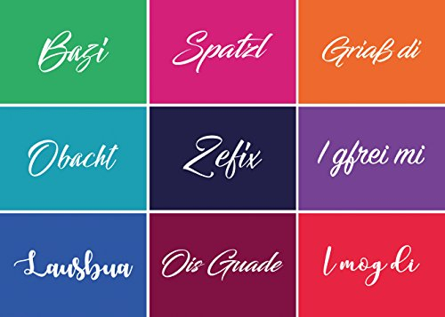 Bayrisches Postkarten-Set mit 18 lustigen Postkarten - 9 Motive mit jeweils 2 Postkarten, Bayrische Spruchkarten