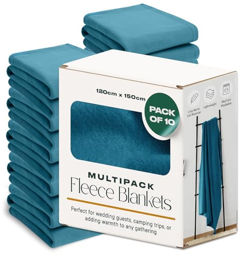 Dreamscene 10 x Plain Fleece Blankets Bulk Teal Throw, Soft Cosy Warm Throws for Sofas Bed Couch Settee Throws Wholesale Joblot Travel Garden Blanket Multipack Single Bed Throw, 120 x 150cm