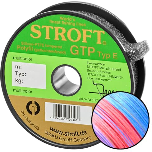 Stroft Schnur GTP Typ E multicolor 200m geflochtene Angelschnur - 8-fach PE Braid, rund & leise, extrem abriebfest, hohe Tragkraft, ohne Coating, für Spinnfischen auf Hecht, Zander & Barsch