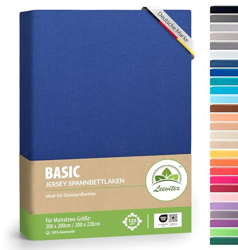 leevitex® Boxspringbett & Wasserbett Spannbettlaken | 100% Baumwolle | Markenqualität | Ökotex | 200 x 220 cm + 40 Steg - Royalblau