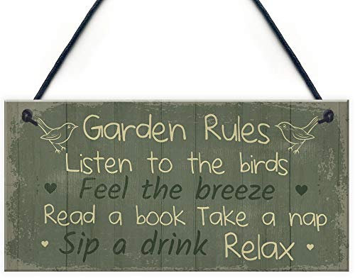 Red Ocean Garden Rules Sign Hanging Plaque Shed Sign Summer House Plaque Gift For Him Her