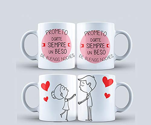 Taza de desayuna Original Y Creativo para Enamorados - Prometo darte un Beso de Buenas Noches Siempre