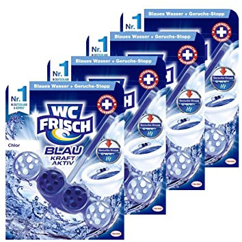 WC FRISCH Kraft Aktiv Blauspüler Chlor, mit 50% mehr Glanz, 4 (4x1) Stück