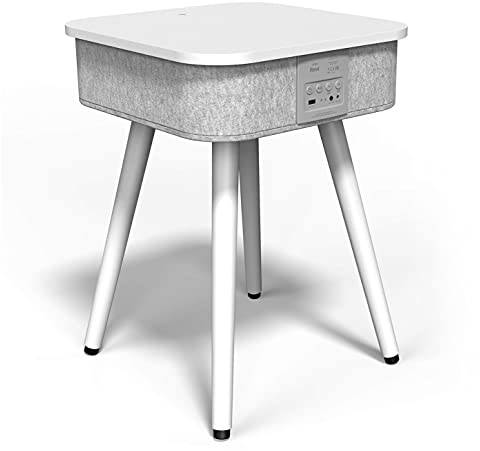 i-box Portable Smart Side Table Bluetooth Speaker With Wireless & USB Charging Dock (Square White)