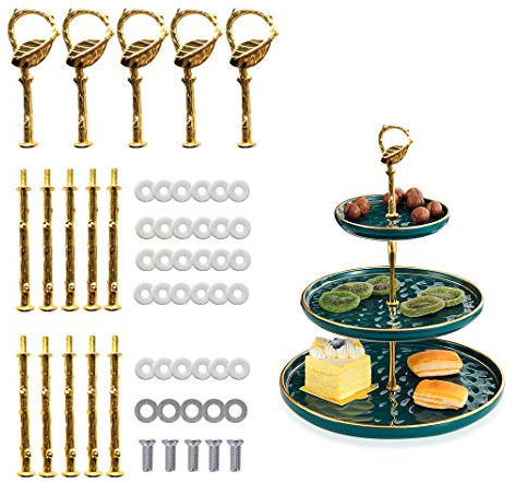 isuperb 5 Sätze Etageren Stangen Blatt, Etageren Stangen Set Gold, Tortenständer Etagere 3 Etagen Gold Mit Schrauben Und Unterlegscheiben Für Partyhochzeits Displayständer (Blatt Golden)