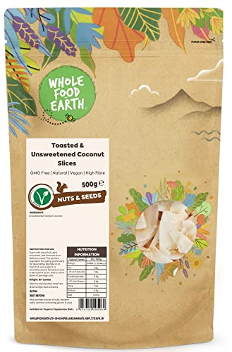 Wholefood Earth Toasted and Unsweetened Coconut Slices 500 g | GMO Free | Natural | High Fibre