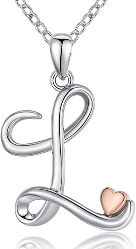 CELESTIA Kette mit Buchstaben Damen Mädchen Silber 925 Roségold Buchstabe L Anfangsbuchstaben Herz Anhänger Personalisierte Schmuck Geburtstag Valentinstag Geschenke für Sie