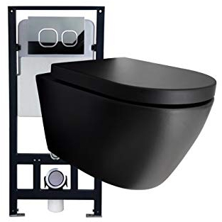 WC-Komplettpaket 43: WC B-8030R in Schwarz Matt und Soft-Close Sitz mit Vorwandelement G3004A und Betätigungsplatte vorne, Betätigungsplatte:Modell schwarz Glas