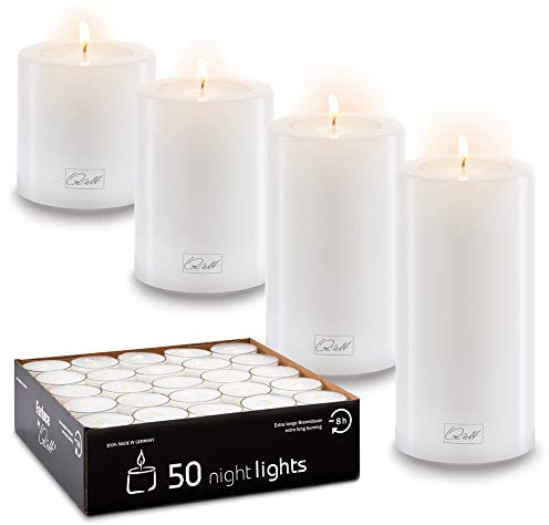 Qult Farluce Trend • Sparsets • Teelichthalter in Kerzenform • Kerze • Kunststoffkerze in Kerzenoptik • Teelichtkerze mit Teelichteinsatz • inkl. Teelicht (Set 1 ∅ 6 cm)