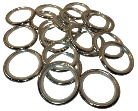 NRV-Outdoorbedarf Gardinenringe mit Gleiteinlage | Chrom-Glanz | Set à 20 Stück | Rundring aus Metall - mit Gleiteinlage | für Ø16 & Ø20 & Ø25mm Gardinenstangen mit Metallclip