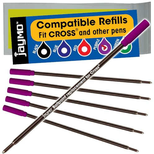 Jaymo Replacement for Cross 8511/8513/8515 - Measures 4.563 in / 116 mm Long - Ballpoint Pen Refill - 6 Purple