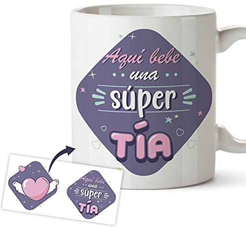 Taza Tía - Regalo original taza desayuno - Aquí bebe una súper Tía, Idea regalo de cumpleaños