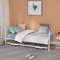 Panana Day Bed with Trundle Single Double Bed Sofa Metal Bed Frame Stylish 2 in 1 (White, Daybed 02 with Trundle sey)
