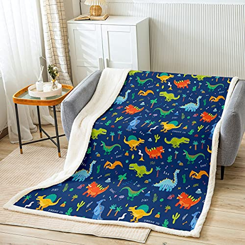 Kinder Dinosaurier Wohndecke Jungen Mädchen Niedlich Karikatur Dino Decke 150x200cm Kinder Dschungel tier Dinosaurier Dekor Kuscheldecke Mikrofaser Blau Wild Schlafzimmer Flanell Fleecedecke