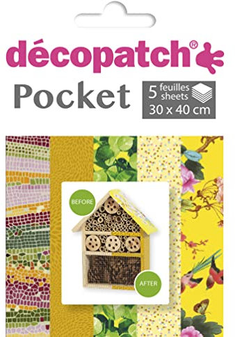 Decopatch Décopatch DP026C - Packung Déco Pocket mit 5 Blatt 30x40 cm in 5 verschiedenen Designs, praktisch und einfach zum Verwenden, ideal für Ihre Pappmachés und Bastelprojekte, 1 Pack