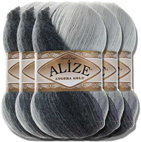 Alize 5x 100g Angora Gold Batik Premium Schurwolle mit Farbverlauf Wolle Strickgarn Baby Babywolle Akzente Accessoire zum Häkeln Stricken Kleidung (1900)