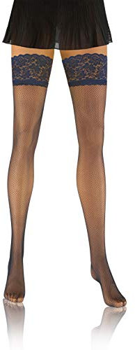 Sesto Senso Medias Rejilla Autoadhesivas Encaje Lencería Sexy Mujer 1/2 XS/S Azul Oscuro