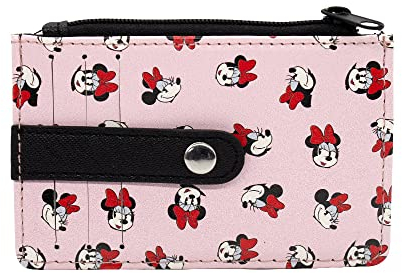 Buckle-Down, Disney Damen Geldbörse Ausweis Kartenetui mit 3 Kartenfächern, 1 Münzreißverschluss, 1 Ausweisfach mit Sichtfenster, 11,4 x 7,6 cm, Blush Pink, 4.5 x 3.0, Ausweis-/Kartenhalter – Minnie