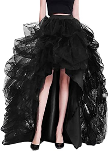 ORANDESIGNE Damen Asymmetrisch Langer Tüllrock A Linie Elastischer Hoher Bund Midirock Damen Mesh Großer Saum Langer Rock Elegant Midi Maxi Lange Rock A schwarz 3XL