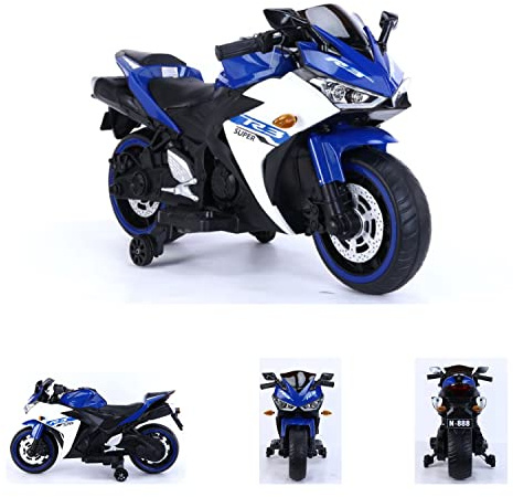 Elektro Kindermotorrad 888-12V 4,5A Akku - mit Stützräder, Musik und Lichter (Blau)