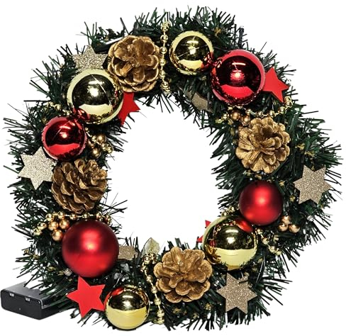 Bambelaa! Weihnachtskranz LED Türkranz Weihnachten Beleuchtet Batterie Deko Kranz Mit Schleife Weihnachtsdeko Ca. 30 cm
