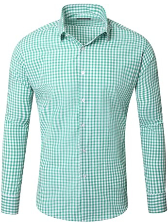 Reslad Kariertes Hemd-Herren Slim Fit Bügelfreies Freizeithemd Trachtenhemd Karo-Hemd RS-7007
