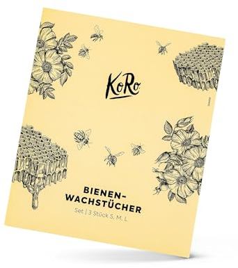 KoRo - Bienenwachstücher 3 Stück - in verschiedenen Größen, Umweltfreundlich, wiederverwendbar