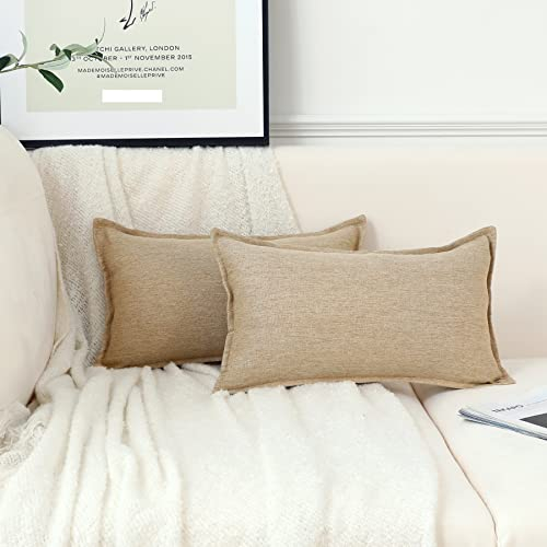 LIGICKY 2er Set Neutrales Leinen Kissenbezug 30x50 cm Beige Dekorative Zierkissenbezüge Rustikales Bauernhaus Boho Wohnkultur Lendenkissen Kissenbezüge Sofakissen für Wohnzimmer Couch Auto