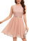 Bbonlinedress Silvester Kleid Damen Glitzer Rundhals Cocktailkleid festliches Kleid Pailletten Brautkleid Partykleid Abendkleider elegant für Hochzeit Blush S