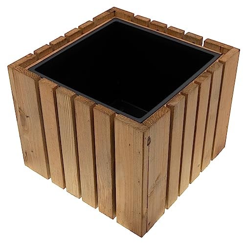 HRB Blumentopf Vintage eckig aus Echtholz beige, hochwertiger Holz Pflanztopf mit Kunststoffwanne mit 7 L Volumen für Innen und Außen, die Pflanzkübel haben EIN einzigartiges Design