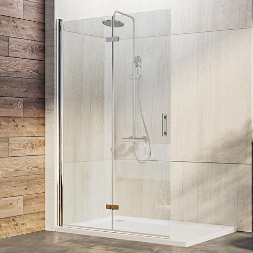 IMPTS Walk In Duschwand 90x195cm Dusche Faltbar Duschtür Duschtrennwand für Duschwanne Pendeltür aus 6mm klar ESG Glas mit Nano Beschichtung