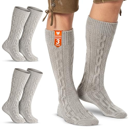 German Wear Trachtensocken Trachtenstrümpfe Zopfmuster 40cm Lang - Socken aus Baumwolle Kniestrümpfe Meliert - Passend zu alle Trachtenlederhosen - Herren & Damen -