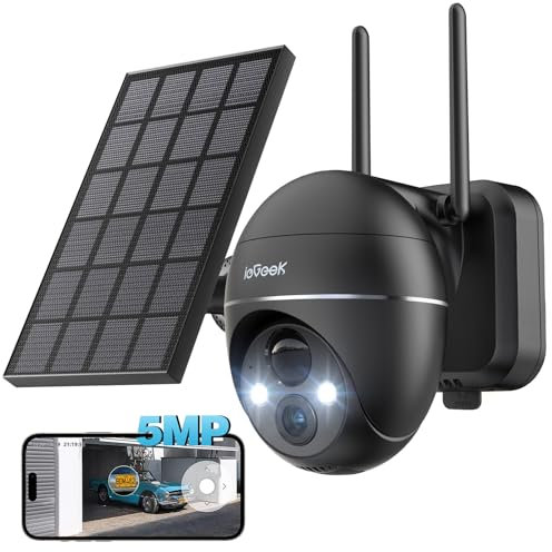 ieGeek 5MP Camera Surveillance WiFi Exterieure sans Fil Solaire, 15m Vision Nocturne Couleur, Detection Humaine PIR & Sirène Alarme, Caméra IP Batterie, Audio Bidirectionnel, Carte/Cloud/Alexa