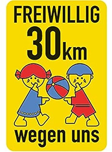 WildeBabsKLBT 11cm 2Stück Hochwertige Schild Aufkleber-Folie Sticker Decal Kinder und Spielplatzschild Freiwillig 30 -Kmh wegen Uns S193