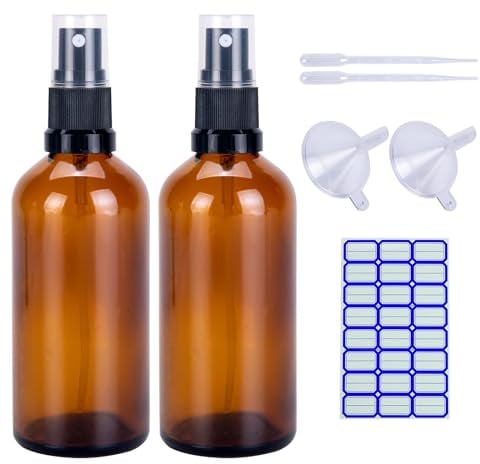 2 Pack Amber Glass Spray Bottles - 50ml, Brown & Small, Travel-Friendly