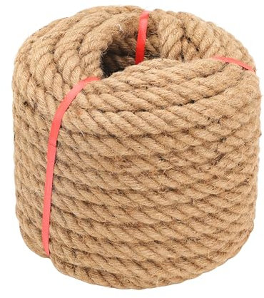 Corde en jute torsadée (2,5 x 15,2 m), 25 mm d'épaisseur, corde en chanvre naturel robuste pour lit balançoire, artisanat, balustrade, tiraillement, décoration d'intérieur (15,2 m, 25 mm)